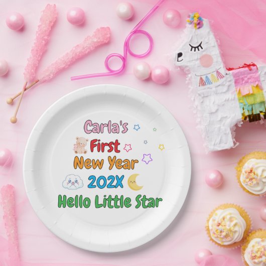 Personalized Baby’s First New Year – Cute Design Pappteller (Party)