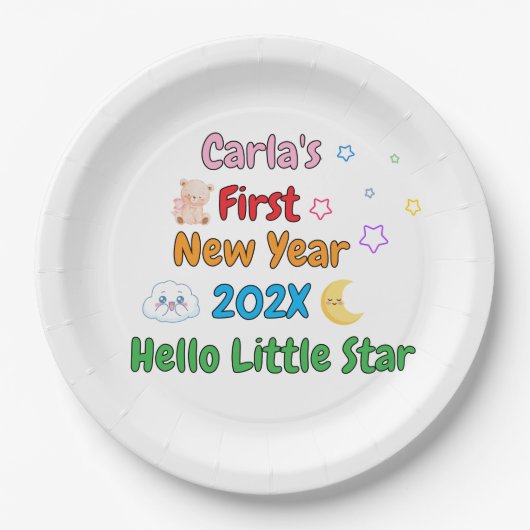 Personalized Baby’s First New Year – Cute Design Pappteller (Vorderseite)