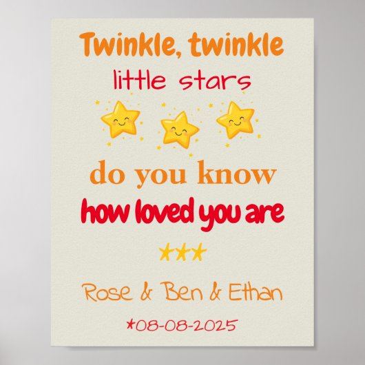 Personalized Baby Triplets Nursery Decor, Stars Poster (Vorne)
