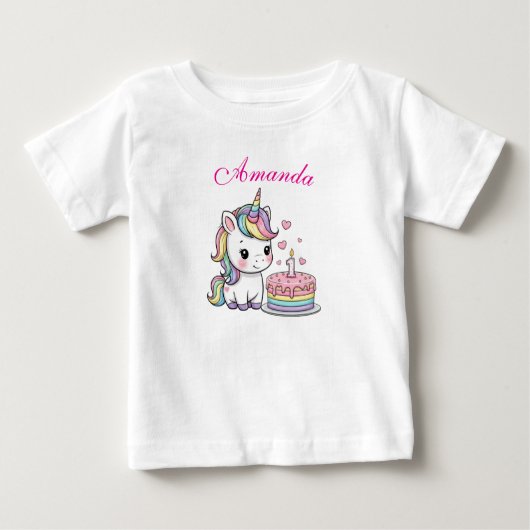 Personalized Baby Unicorn Birthday Cake T-Shirt (Vorderseite)