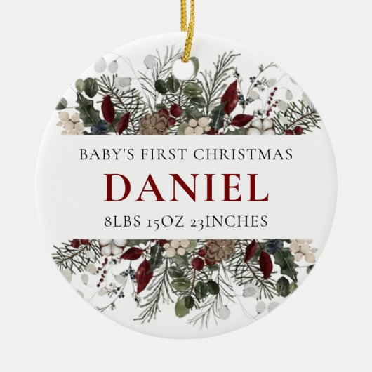 Personalized Baby's 1st Christmas Winter Floral Keramik Ornament (Vorne)