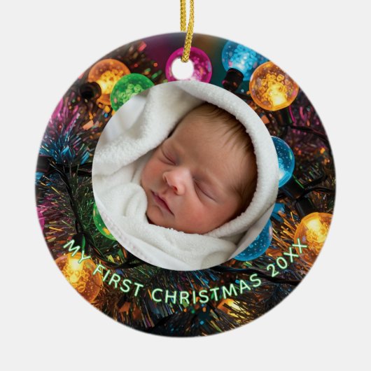 Personalized Baby's First Christmas with Photo Keramik Ornament (Vorne)