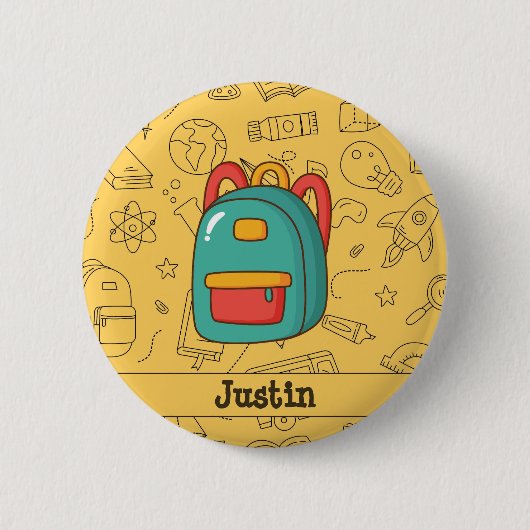 Personalized Back to School Backpack & Doodles Button (Vorderseite)