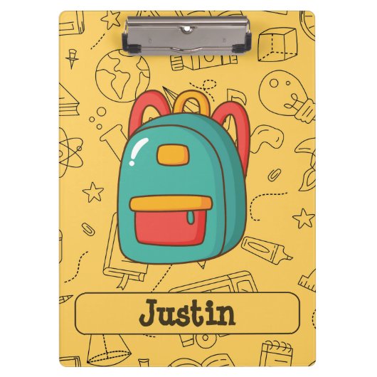 Personalized Back to School Backpack & Doodles Klemmbrett (Vorderseite)