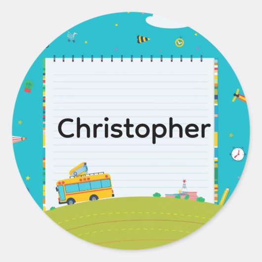 Personalized Back to School Bus Name Stickers (Vorderseite)