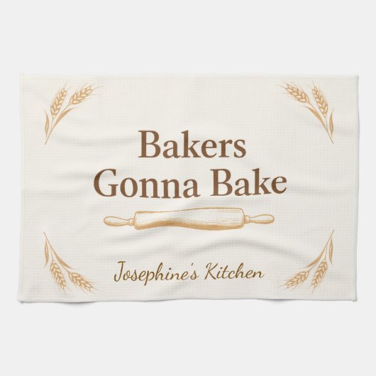 Personalized Bakers Gonna Bake Wheat Rolling Pin  Geschirrtuch (Horizontal)