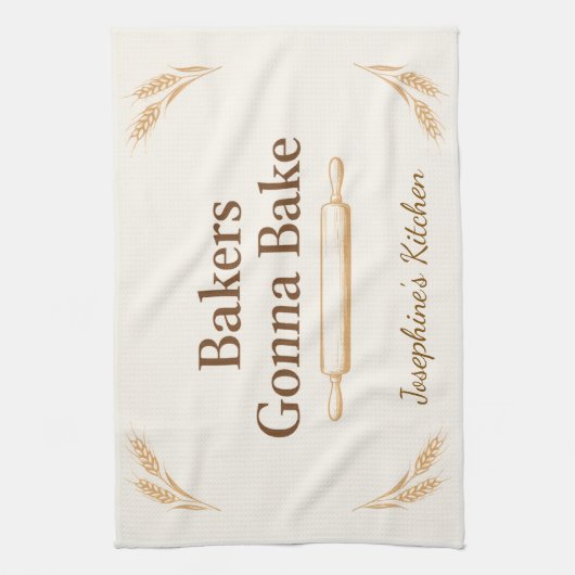 Personalized Bakers Gonna Bake Wheat Rolling Pin Geschirrtuch (Vertikal)