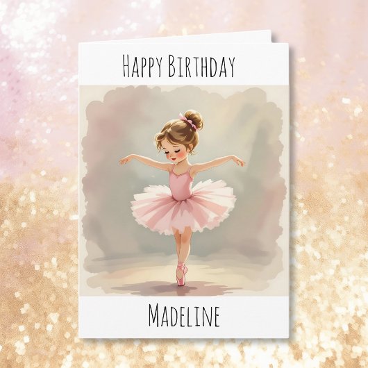 Personalized Ballerina Birthday + Coloring Page Karte
