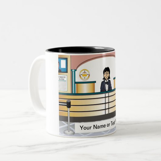 Personalized Bank Teller - Female Cartoon Zweifarbige Tasse (Vorderseite Links)