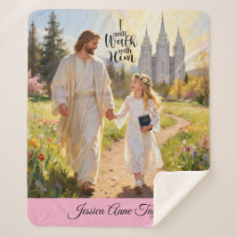 Personalized Baptism Blanket-I Will Walk With Him Sherpadecke