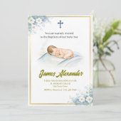 Personalized Baptism Ceremony Baby Boy  Einladung (Stehend Vorderseite)