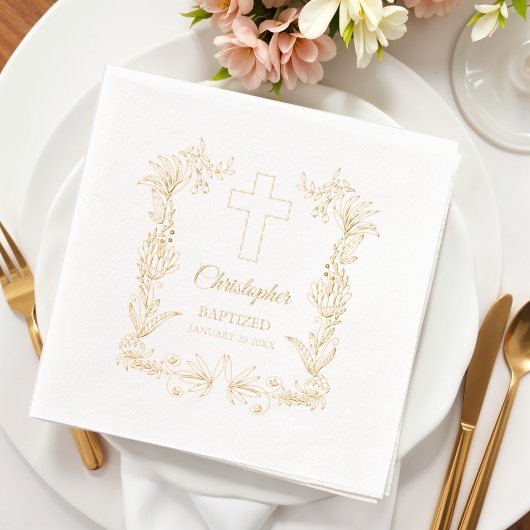Personalized Baptism Floral Cross Servietten Mit Folie