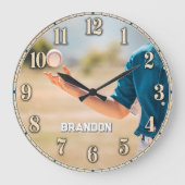 Personalized Baseball Pitcher Custom Name Große Wanduhr (Vorderseite)