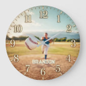 Personalized Baseball Pitcher Custom Name Player Große Wanduhr (Vorderseite)