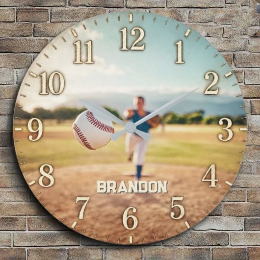 Personalized Baseball Pitcher Custom Name Player Große Wanduhr