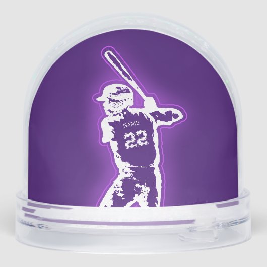 Personalized Baseball Player neon glow effect Schneekugeln (Rückseite)