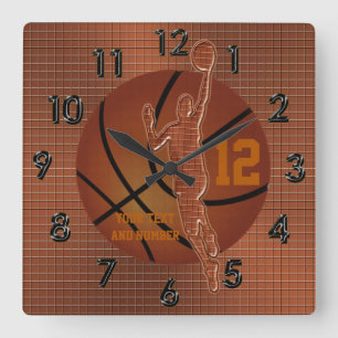Personalized Basketball Clocks w/ NAME and NUMBER Quadratische Wanduhr