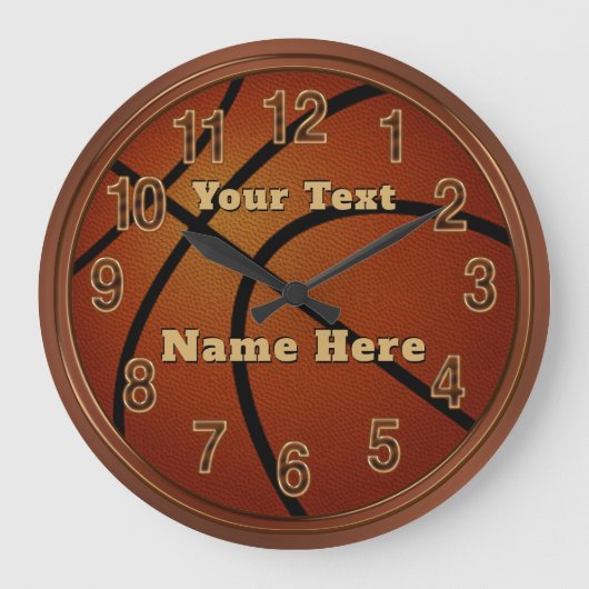 Personalized Basketball Clocks, Your Name and Text Große Wanduhr (Vorderseite)