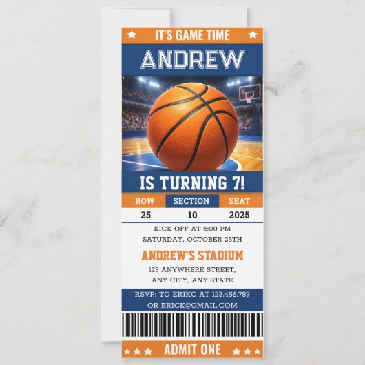 Personalized Basketball Game Ticket Birthday Einladung (Vorderseite)