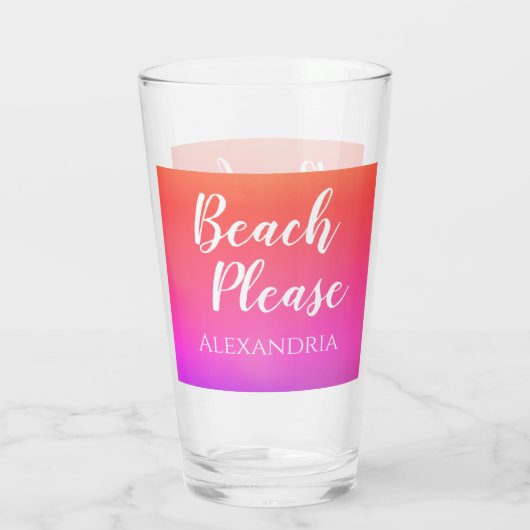 Personalized Beach Please Orange Pink Ombre Glas (Rückseite)