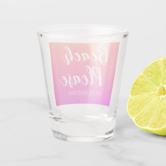 Personalized Beach Please Orange Pink Ombre Schnapsglas (Rückseite)