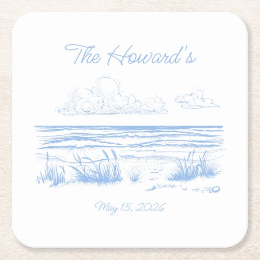 Personalized Beach Wedding Coasters Rechteckiger Pappuntersetzer (Vorderseite)