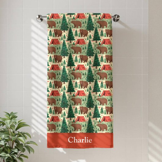 Personalized Bear Camping Kids Badehandtuch