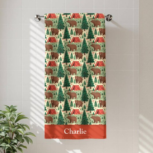 Personalized Bear Camping Kids Strandtuch