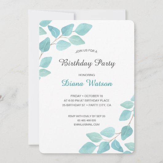 Personalized Beautiful Eucalyptus Greenery Einladung (Vorderseite)