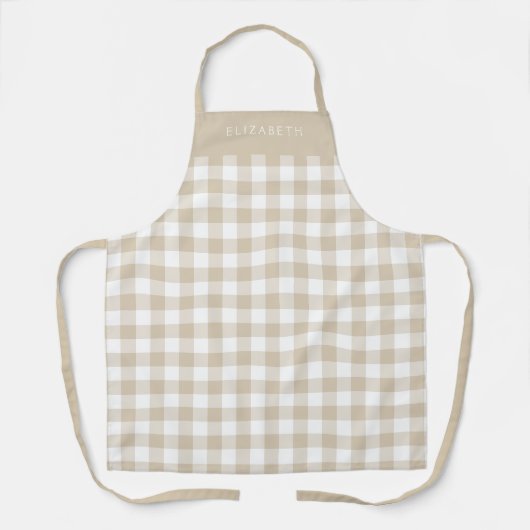 Personalized Beige Gingham Check Pattern Schürze (Vorderseite)