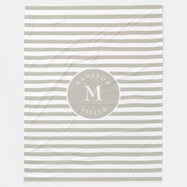 Personalized Beige Striped Baby Blanket – Neutral Fleecedecke