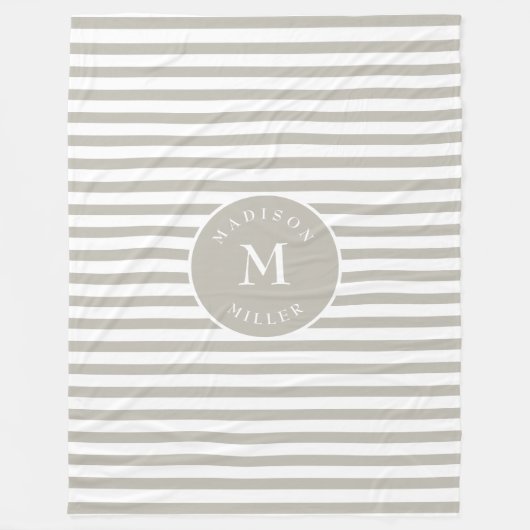 Personalized Beige Striped Baby Blanket – Neutral Fleecedecke (Vorderseite)