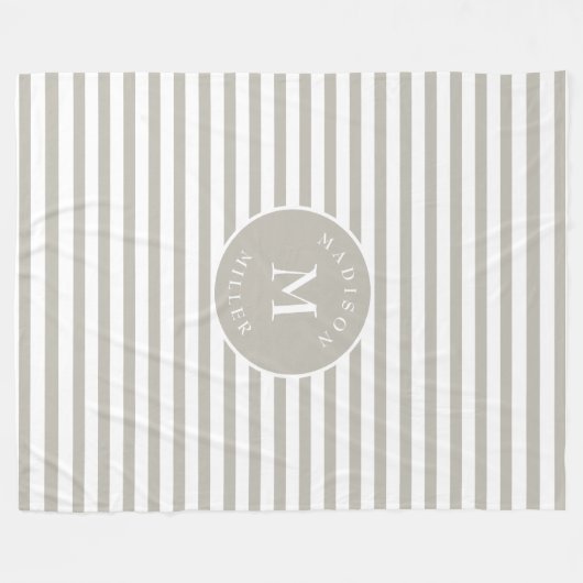 Personalized Beige Striped Baby Blanket – Neutral Fleecedecke (Vorderseite (Horizontal))