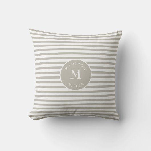 Personalized Beige Striped Neutral Kissen (Vorderseite)