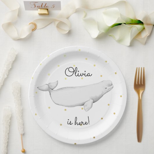 Personalized Beluga Whale New Baby Shower Pappteller (Hochzeit)