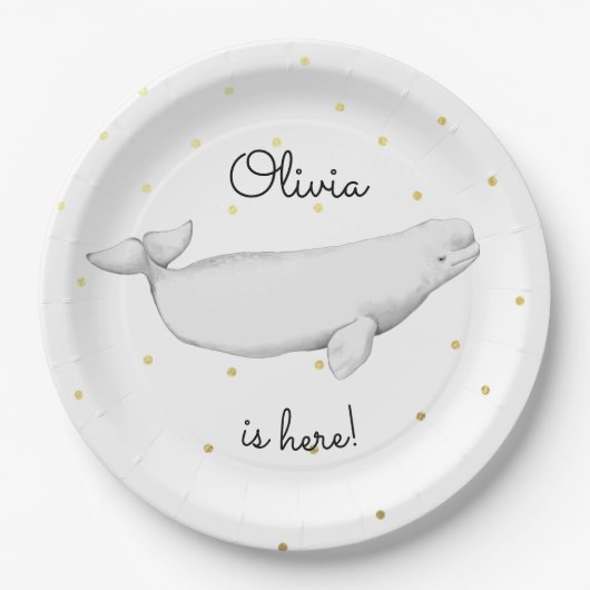 Personalized Beluga Whale New Baby Shower Pappteller (Vorderseite)