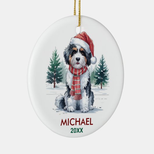 Personalized Bernedoodle Dog Christmas Keramik Ornament (Rechts)