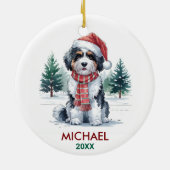 Personalized Bernedoodle Dog Christmas Keramik Ornament (Hinten)