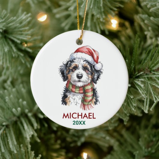 Personalized Bernedoodle Dog Christmas Keramik Ornament (Baum)