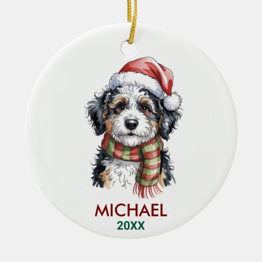 Personalized Bernedoodle Dog Christmas Keramik Ornament (Vorne)