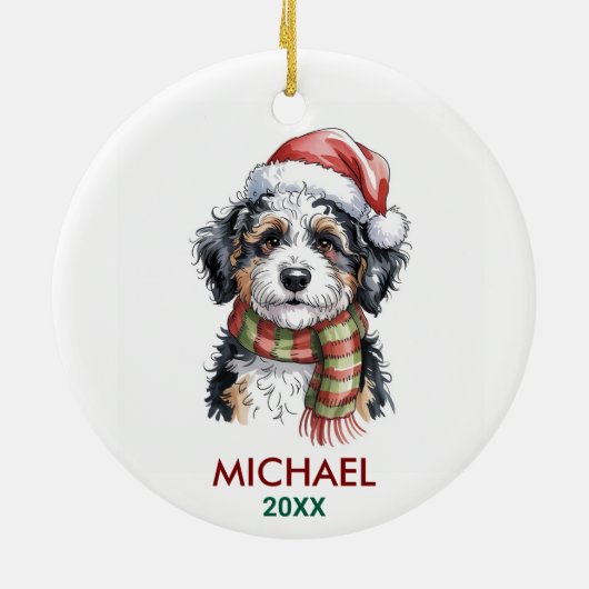 Personalized Bernedoodle Dog Christmas Keramik Ornament (Hinten)