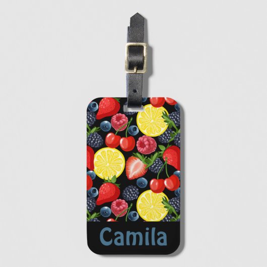 Personalized Berries & Citrus Pattern  Gepäckanhänger (Vorderseite Vertikal)