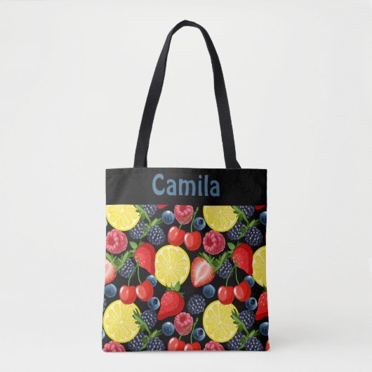 Personalized Berries & Citrus Pattern Tote Bag Tasche (Vorderseite)