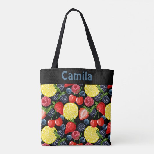 Personalized Berries & Citrus Pattern Tote Bag Tasche (Rückseite)