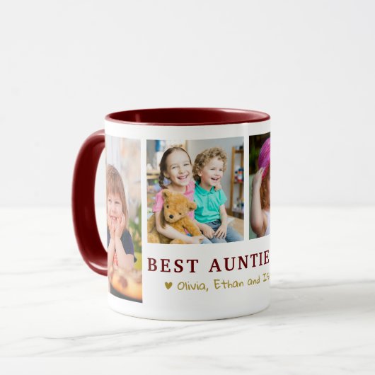 Personalized Best Auntie Ever 4 Photo Maroon Gold Tasse (Vorderseite Links)