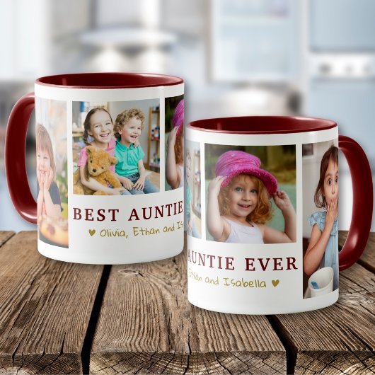 Personalized Best Auntie Ever 4 Photo Maroon Gold Tasse