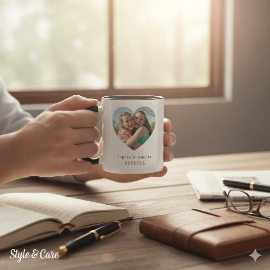 Personalized Best Friends Heart Photo Name Mug Tasse