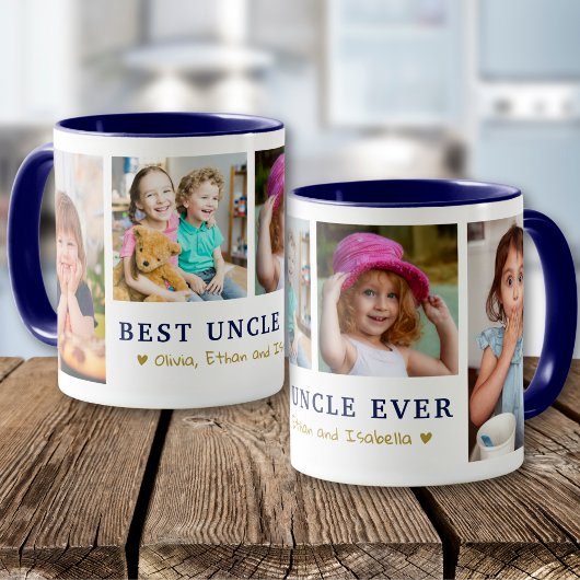 Personalized Best Uncle Ever 4 Photo Blue Gold  Tasse