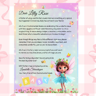 Personalized Big Sister Fairy Letter – New Baby Einladung
