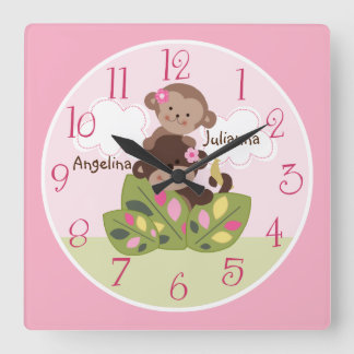 Personalized Big Sister Little Sister Monkey Clock Quadratische Wanduhr